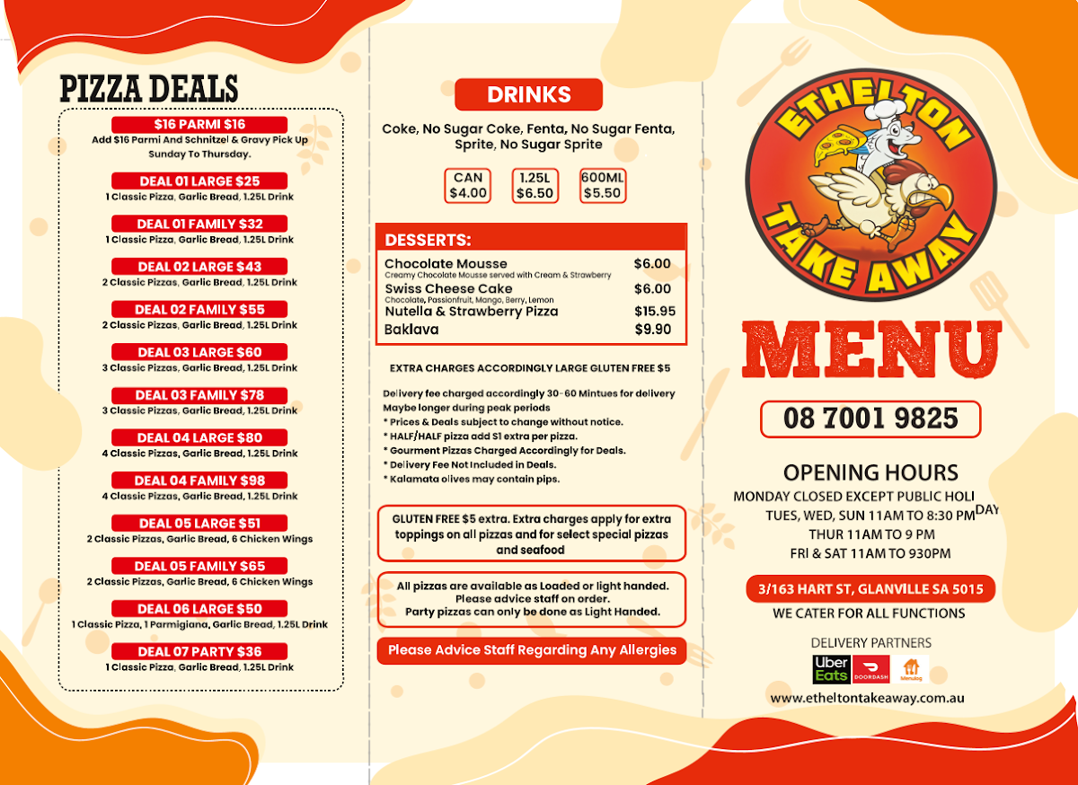 Menu, Ethelton Takeaway & pizza