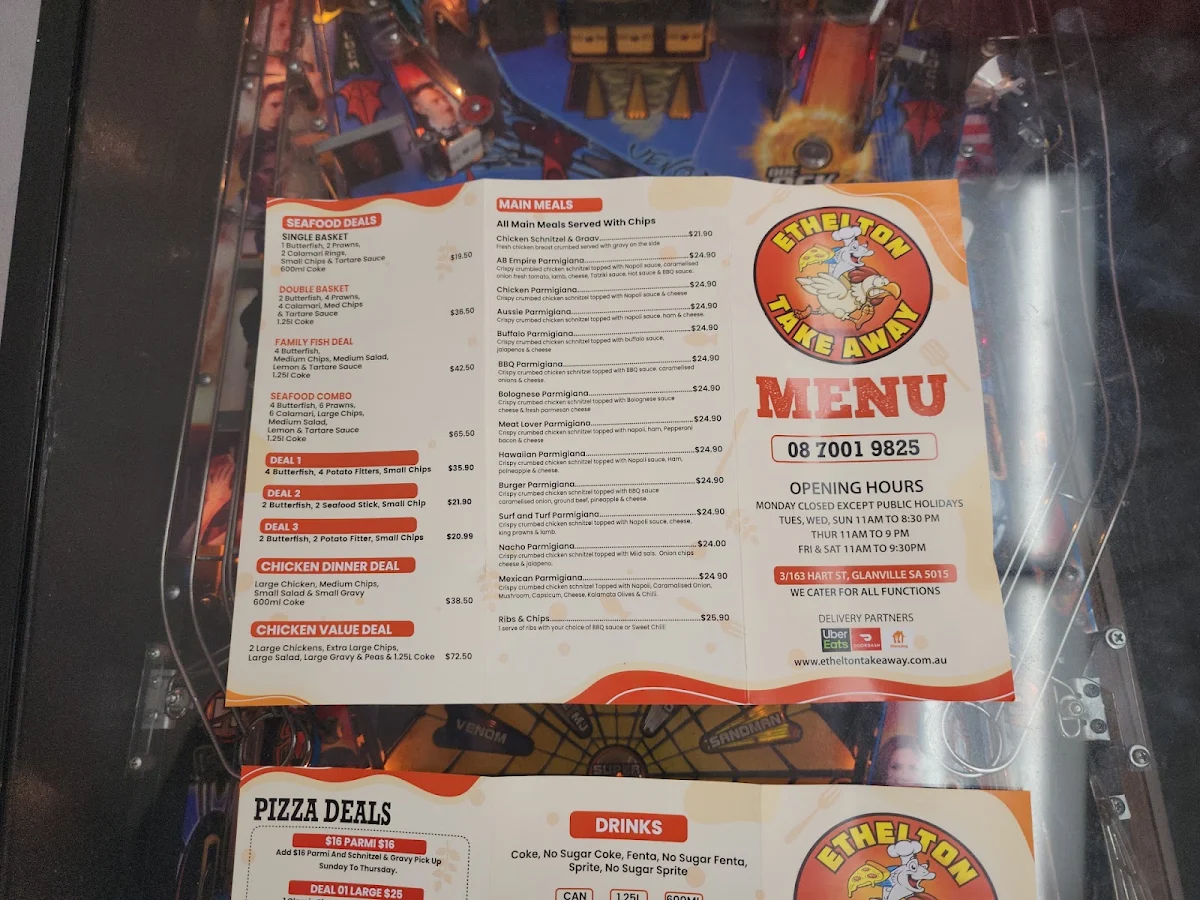 Menu, Ethelton Takeaway & pizza