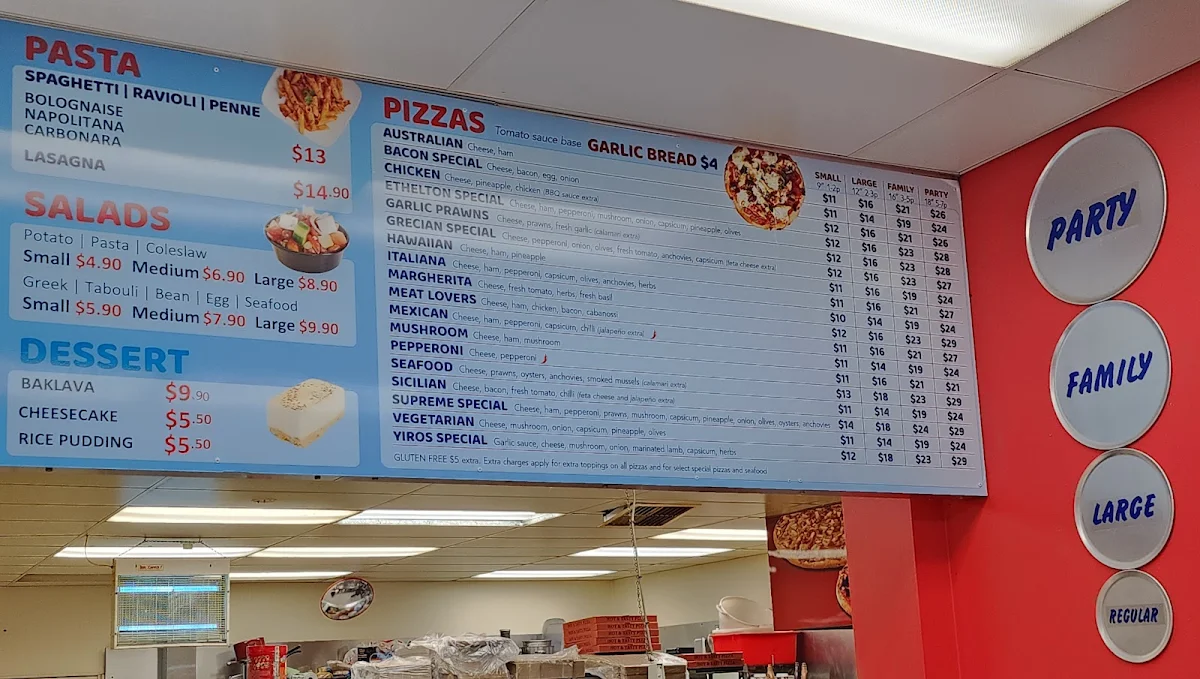Menu, Ethelton Takeaway & pizza