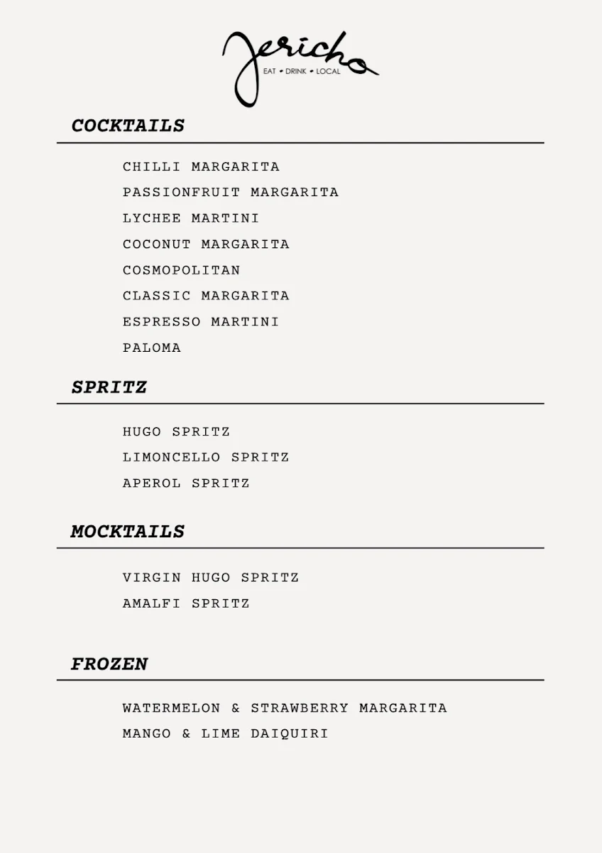 Menu, Jericho