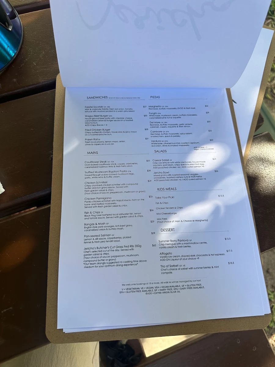 Menu, Jericho