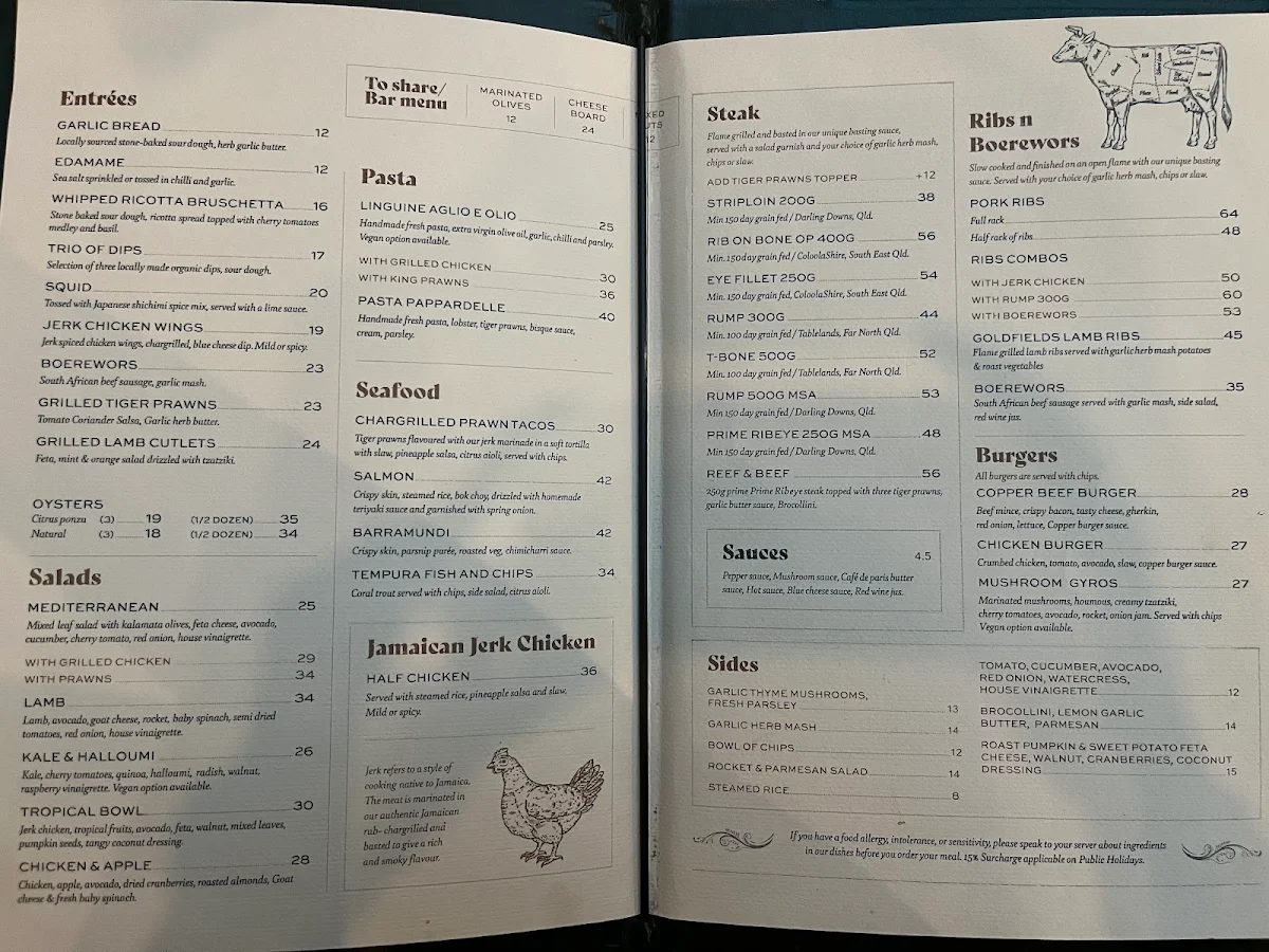 Menu, Copper Bar & Grill