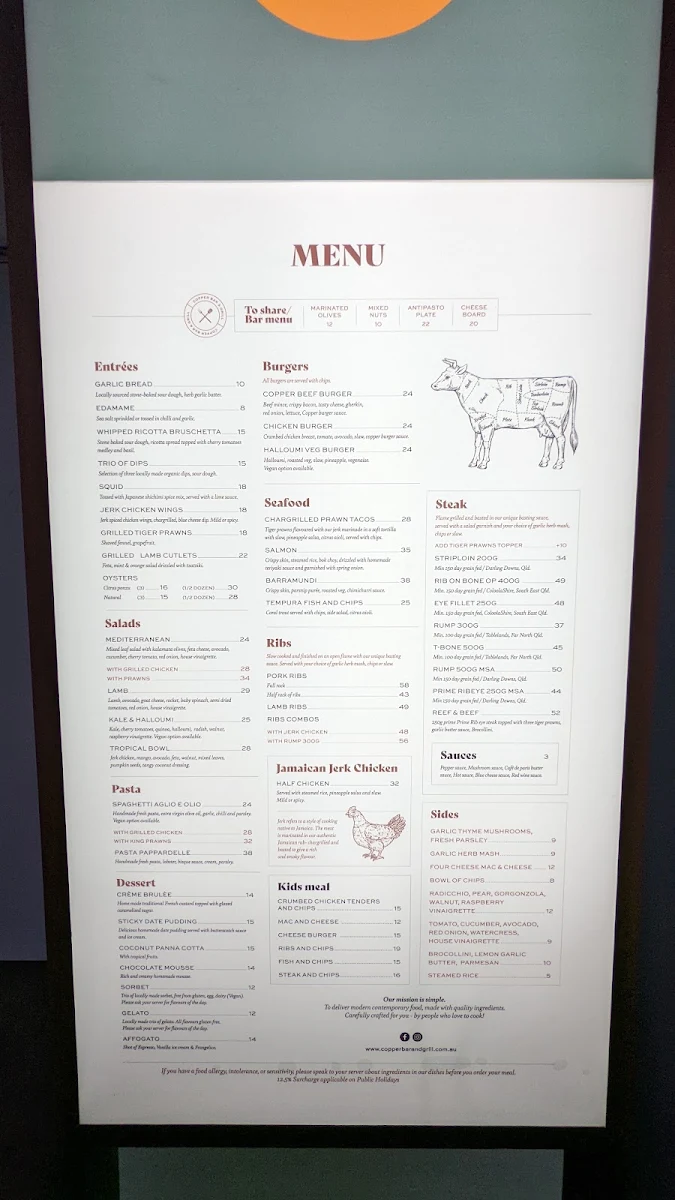 Menu, Copper Bar & Grill
