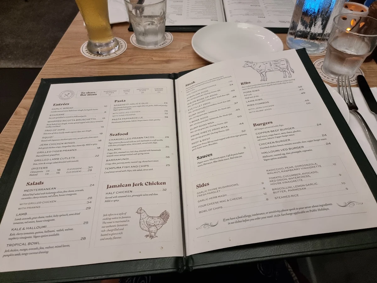 Menu, Copper Bar & Grill