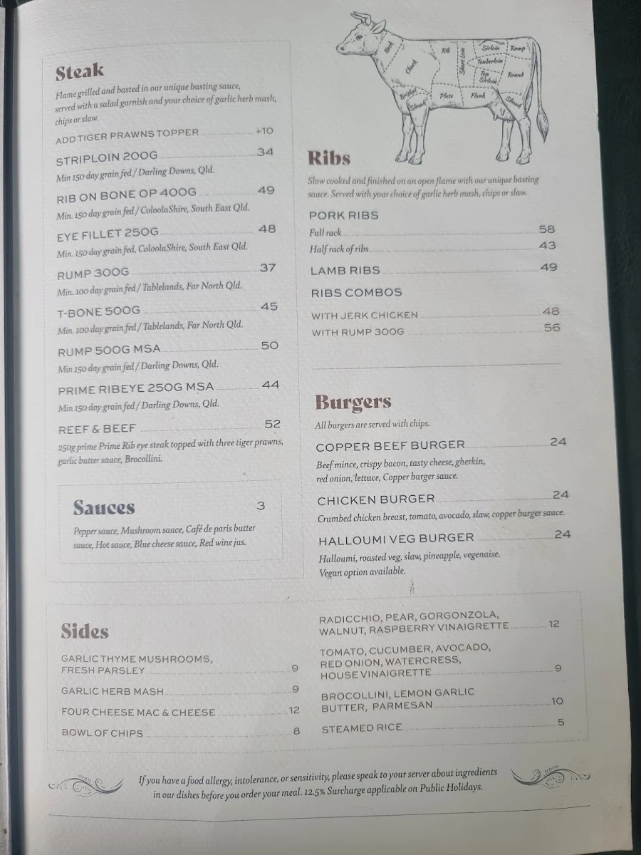 Menu, Copper Bar & Grill