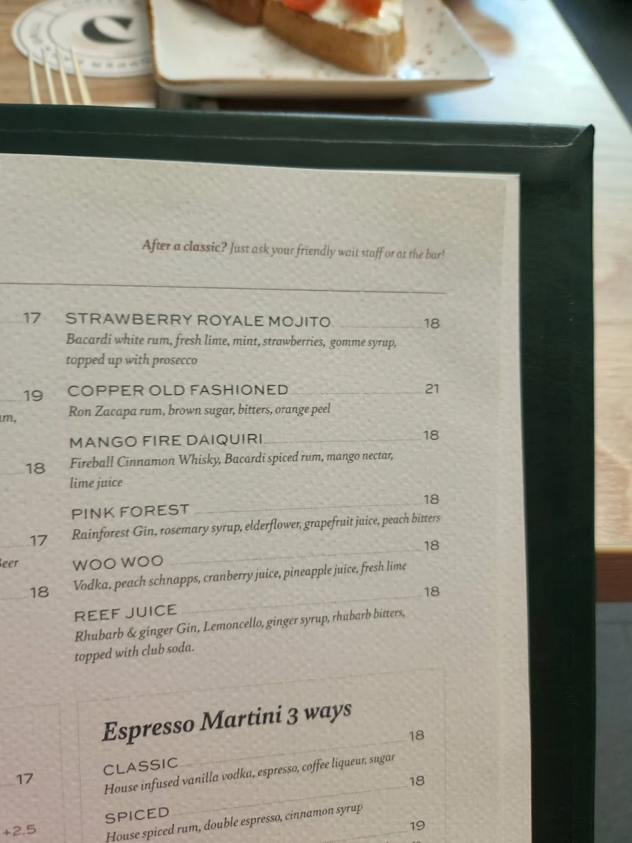 Menu, Copper Bar & Grill