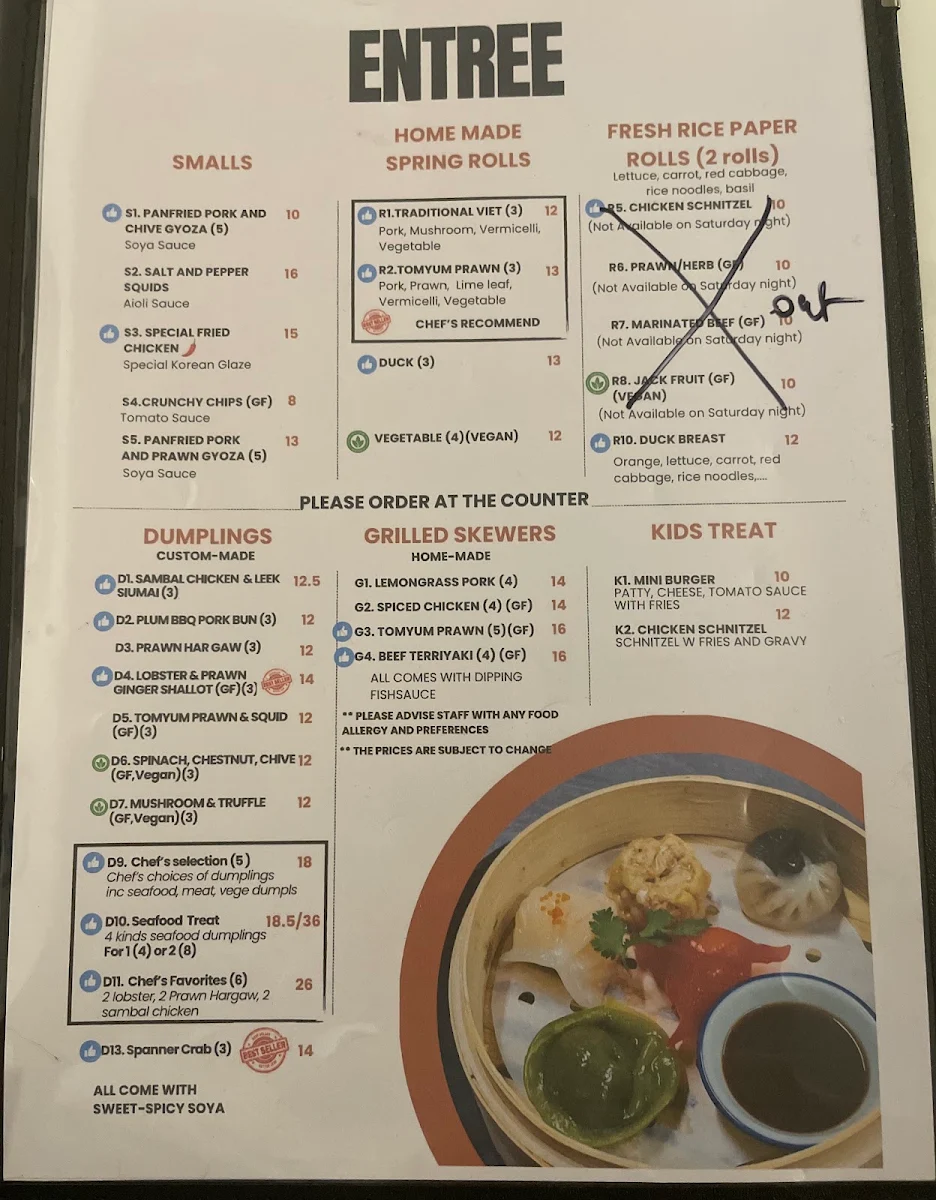 Menu, URBAN COAST - Modern Asian Restaurant