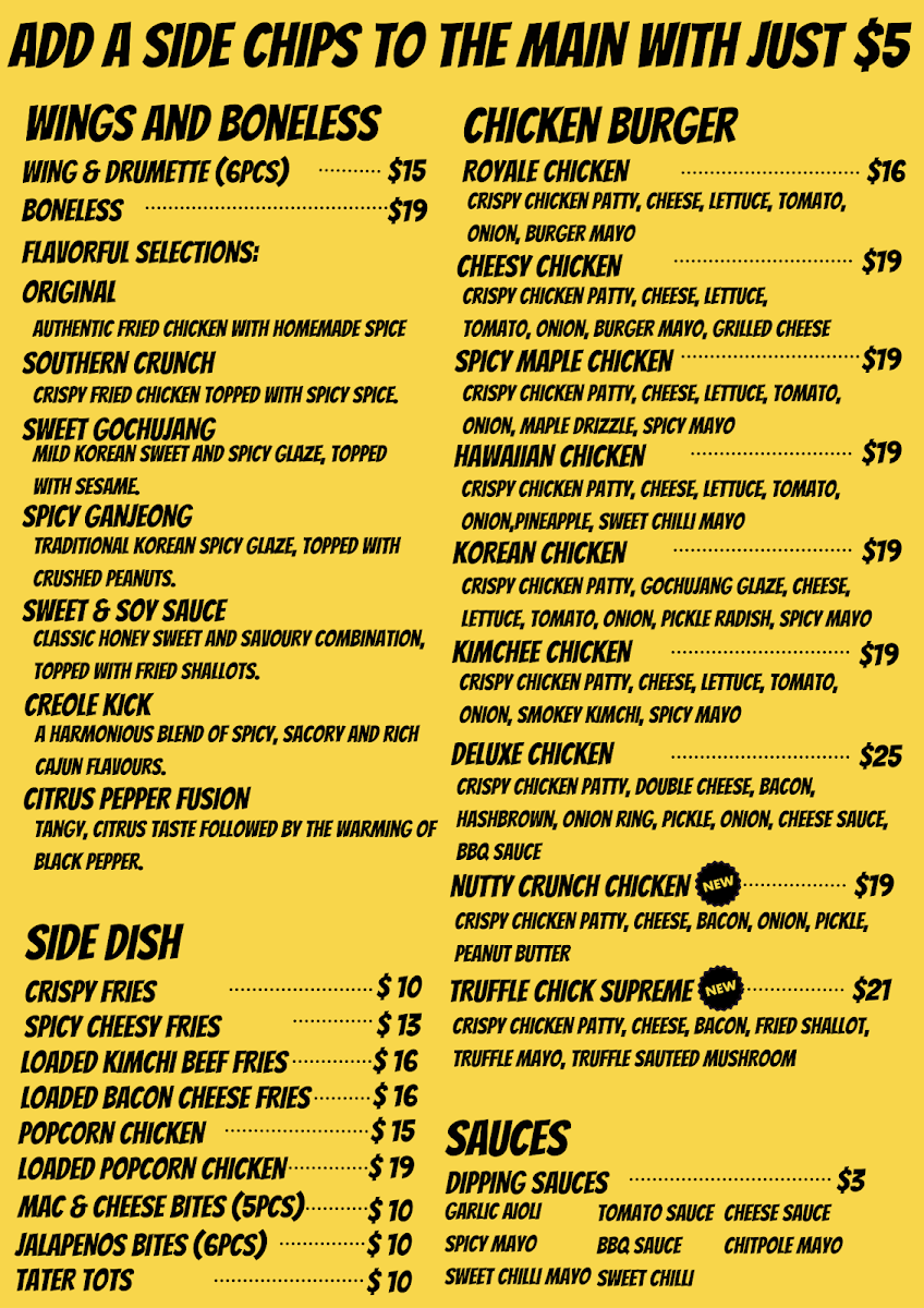 Menu, Stack City Burgers