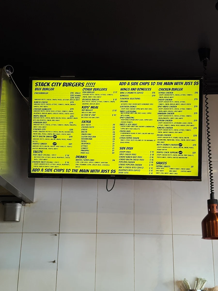 Menu, Stack City Burgers