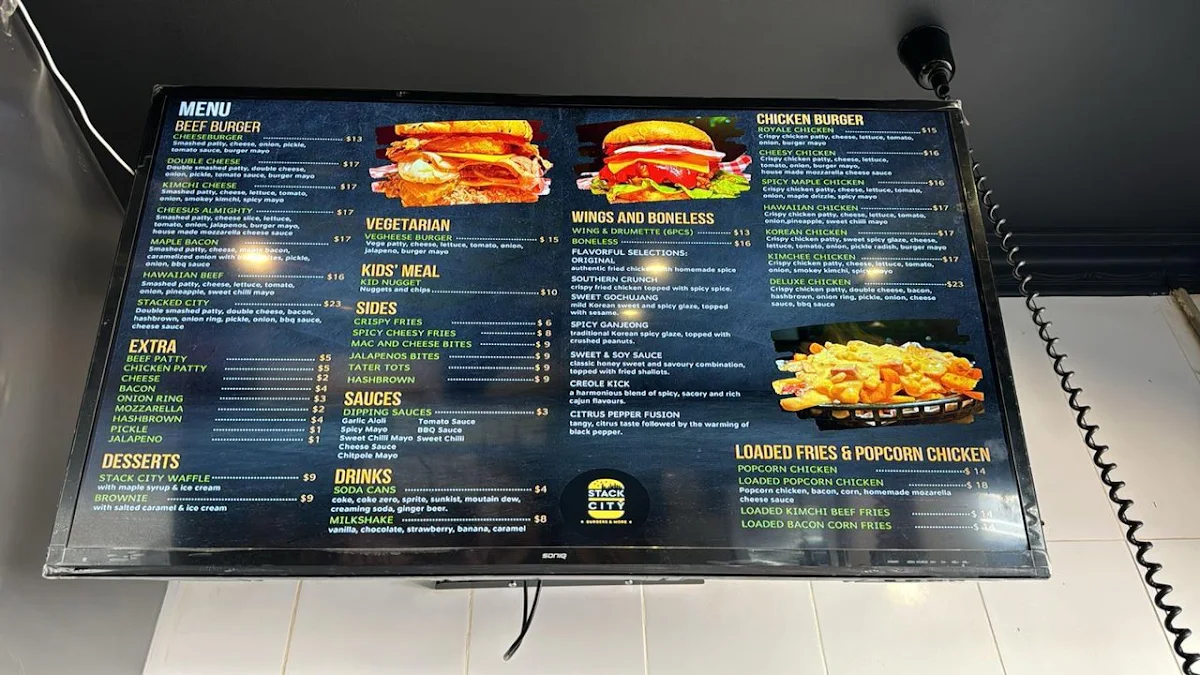 Menu, Stack City Burgers