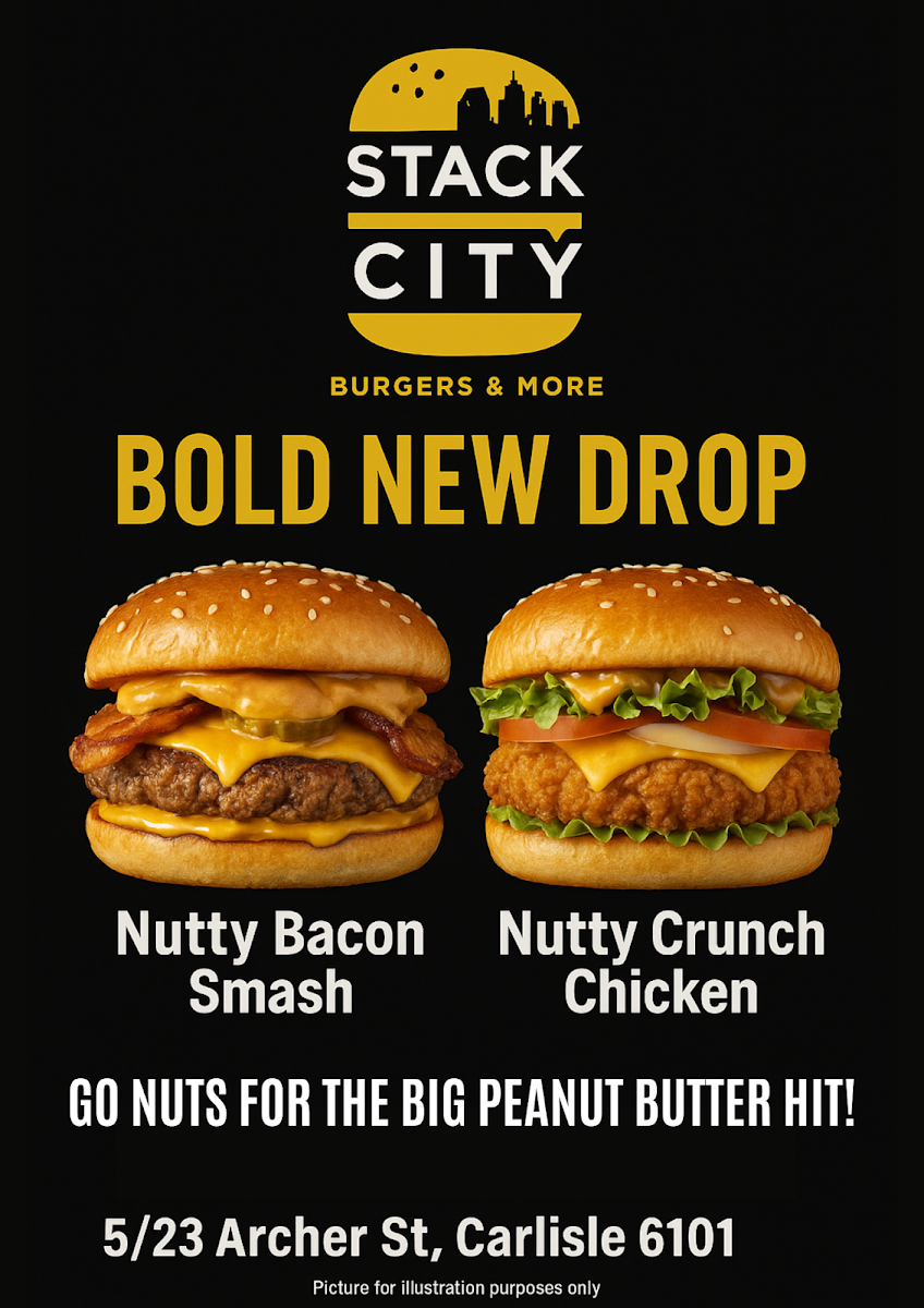 Menu, Stack City Burgers