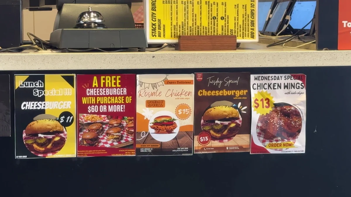 Menu, Stack City Burgers