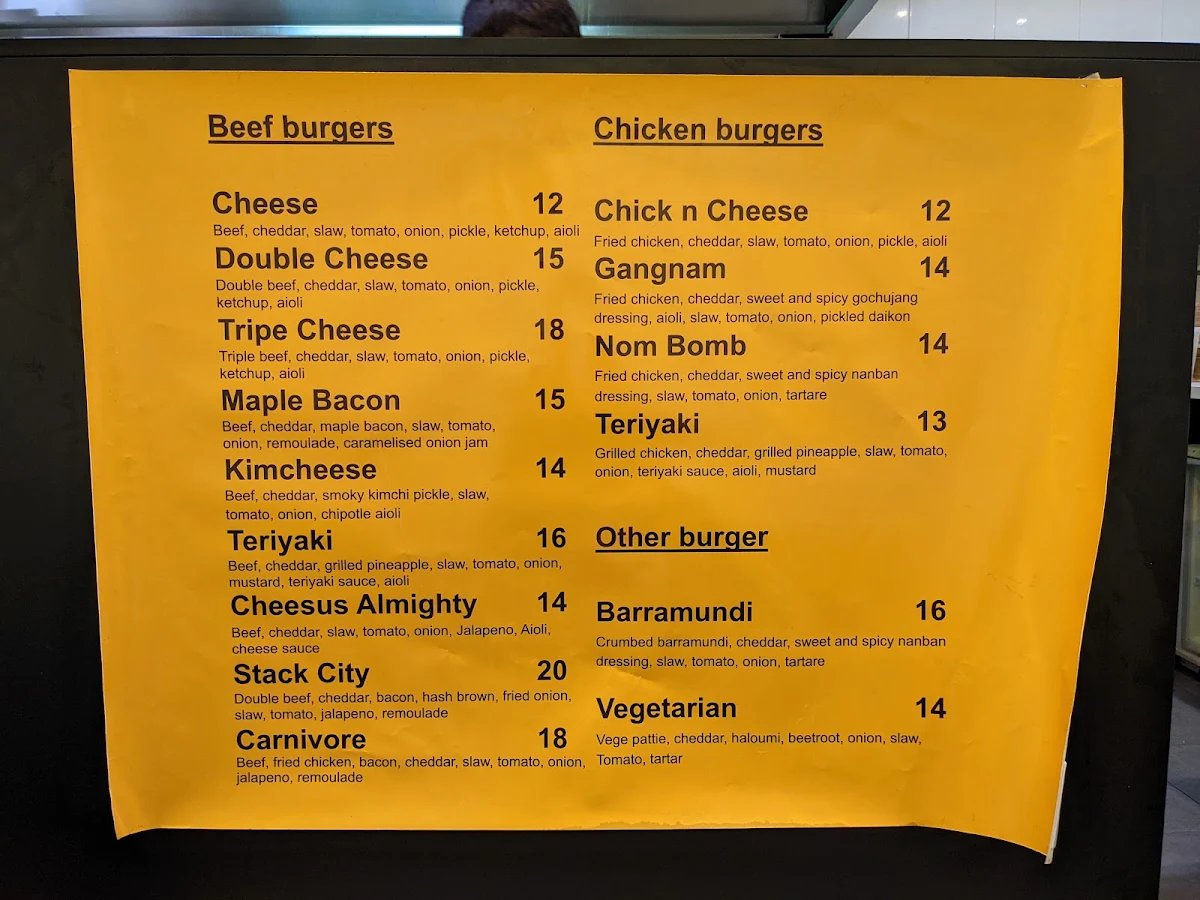 Menu, Stack City Burgers