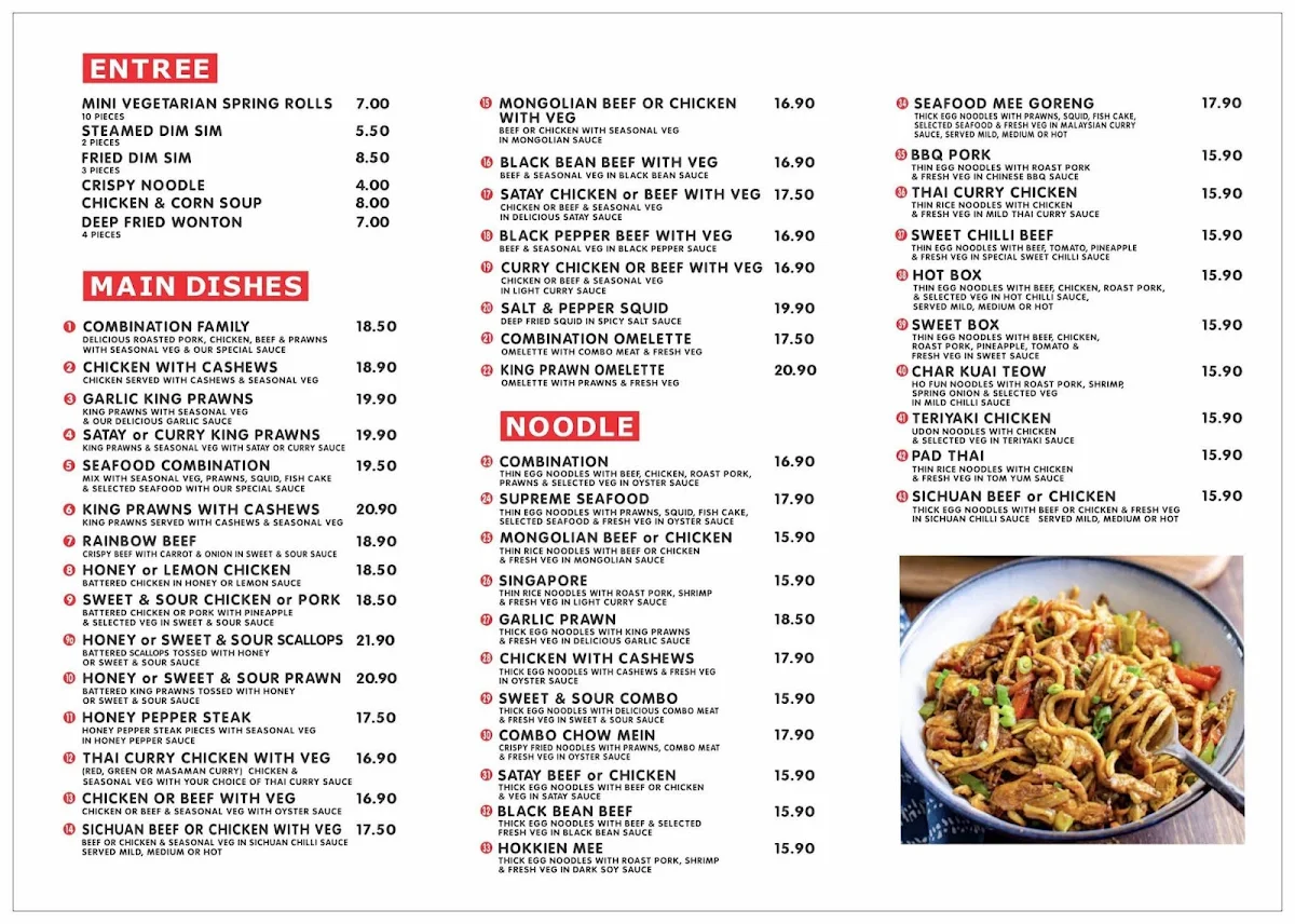 Menu, Naturally Noodle
