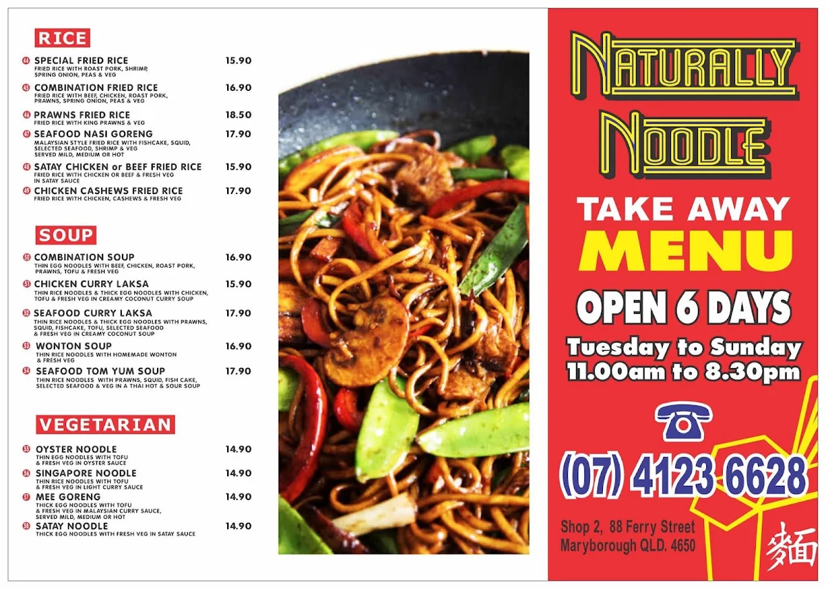 Menu, Naturally Noodle
