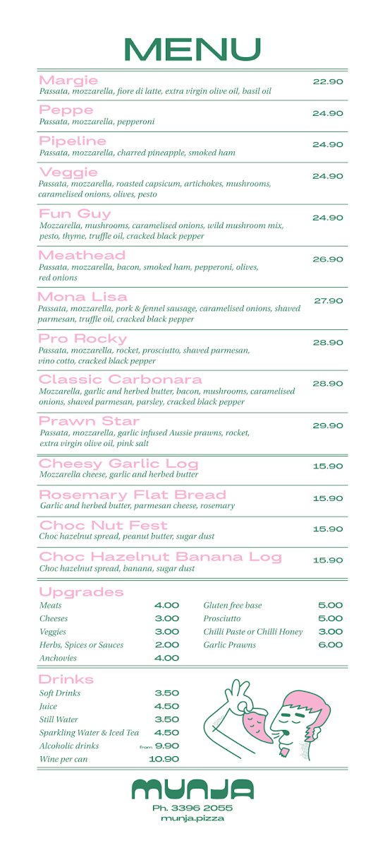 Menu, munja pizza