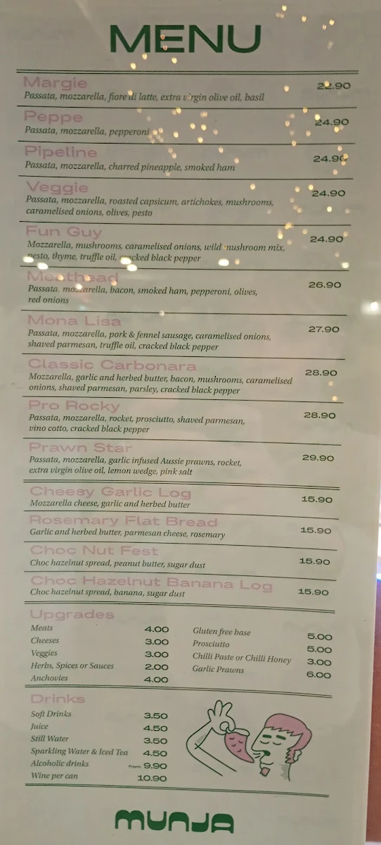Menu, munja pizza