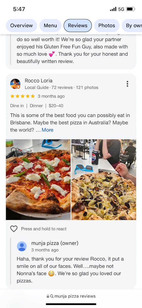 Menu, munja pizza