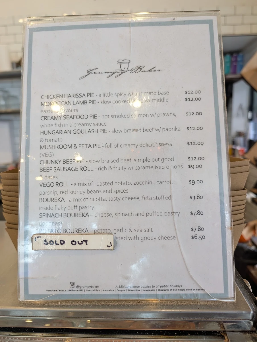Menu, The Grumpy Baker