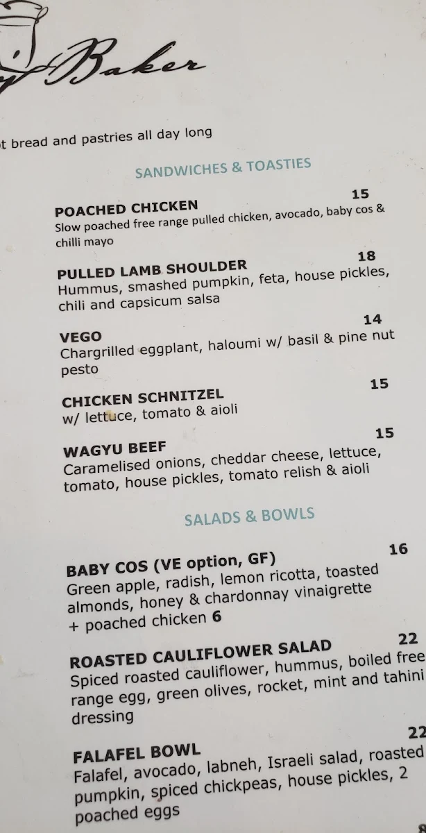 Menu, The Grumpy Baker