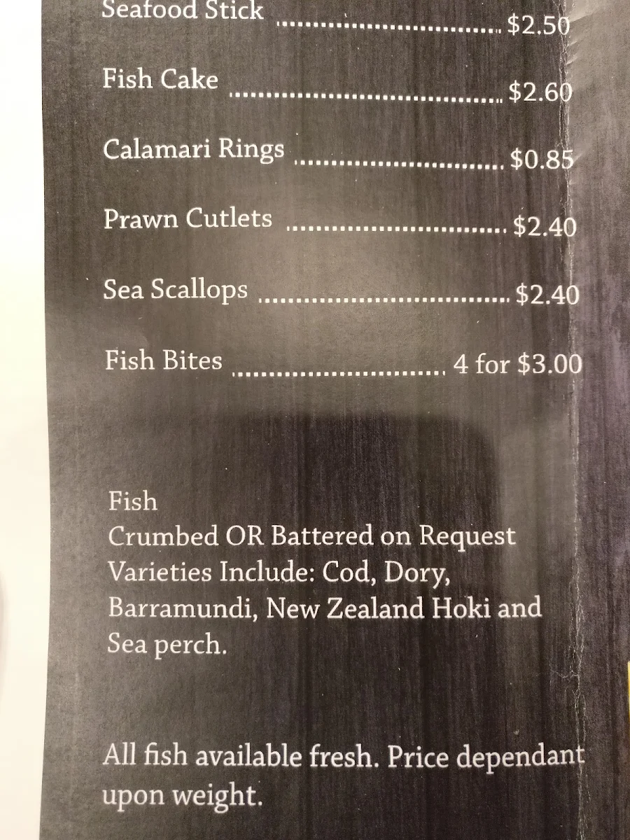 Menu, Withcott Seafood & Pizza