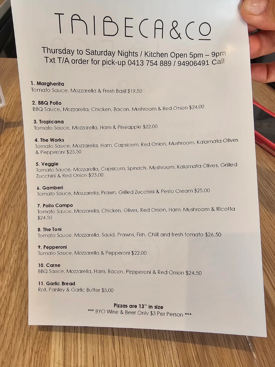 Menu, Tribeca & Co