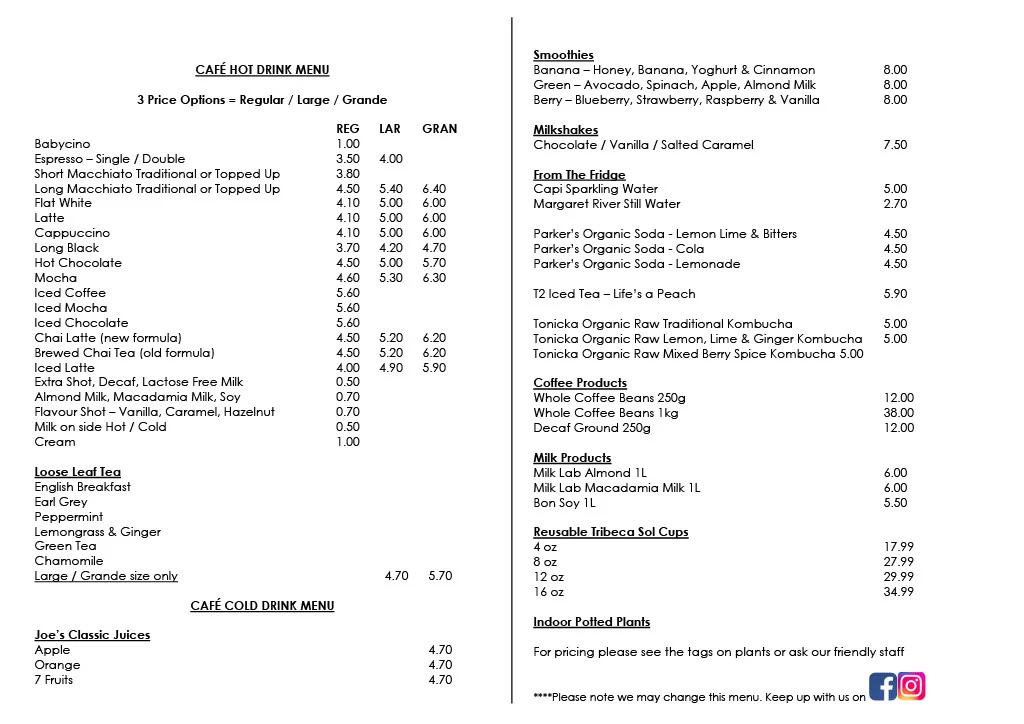 Menu, Tribeca & Co