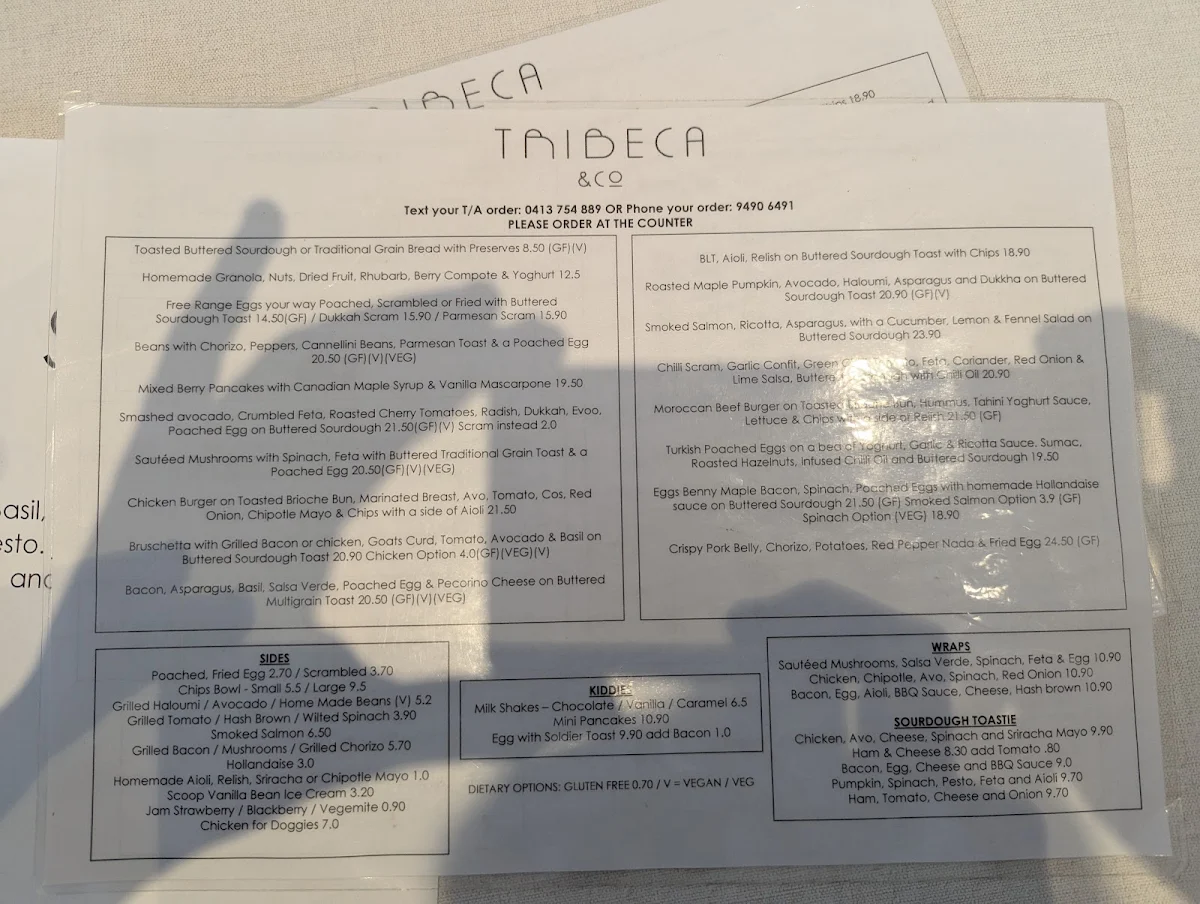 Menu, Tribeca & Co
