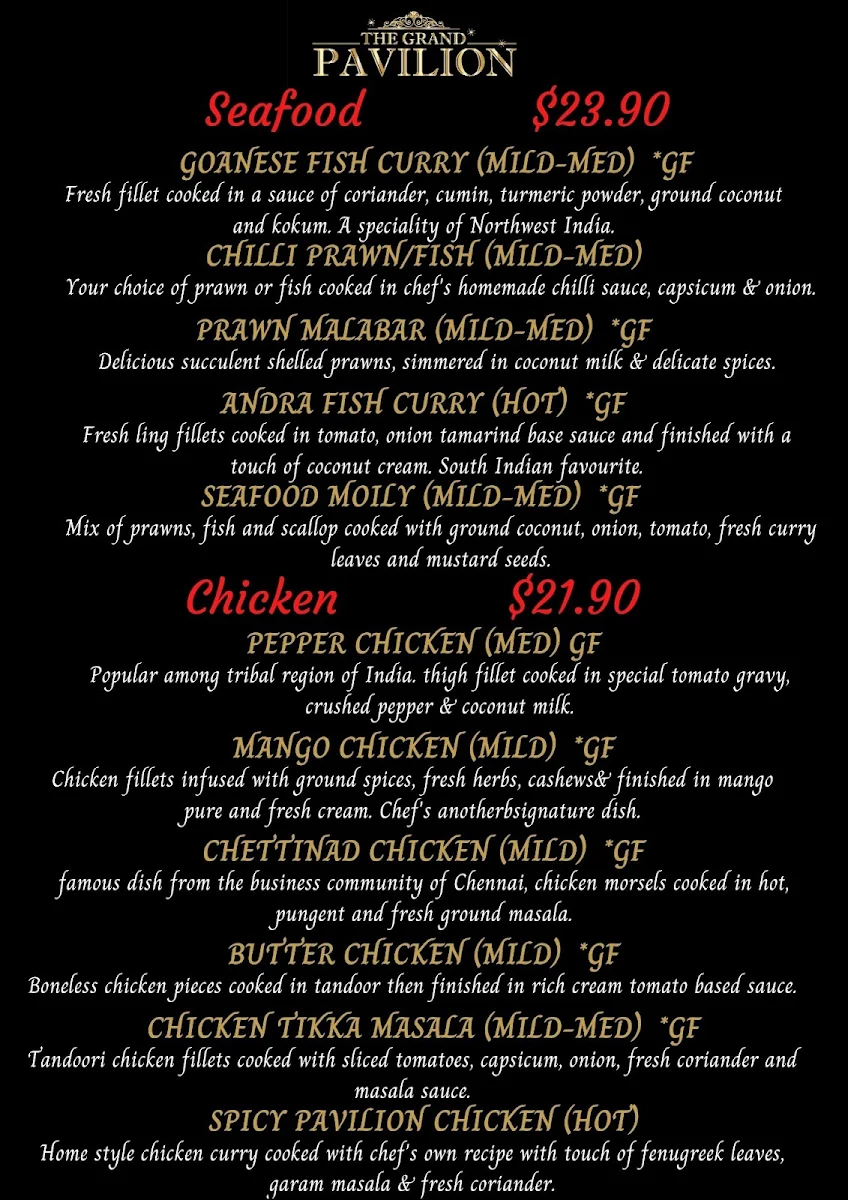 Menu, ✅ The Grand Pavilion - Indian Restaurant in Esplanade, Warners bay - Best Indian Food