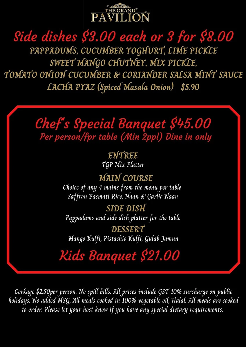 Menu, ✅ The Grand Pavilion - Indian Restaurant in Esplanade, Warners bay - Best Indian Food