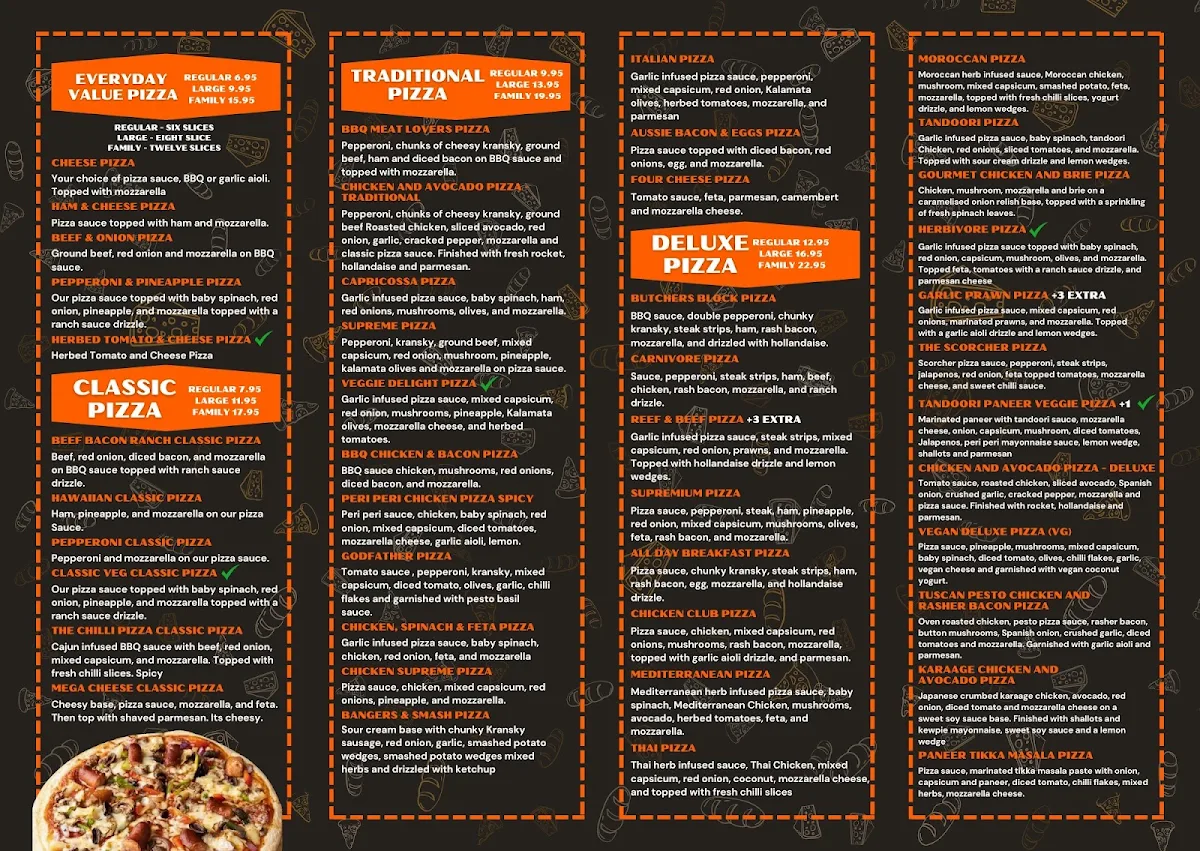 Menu, Pizza in a Hurry