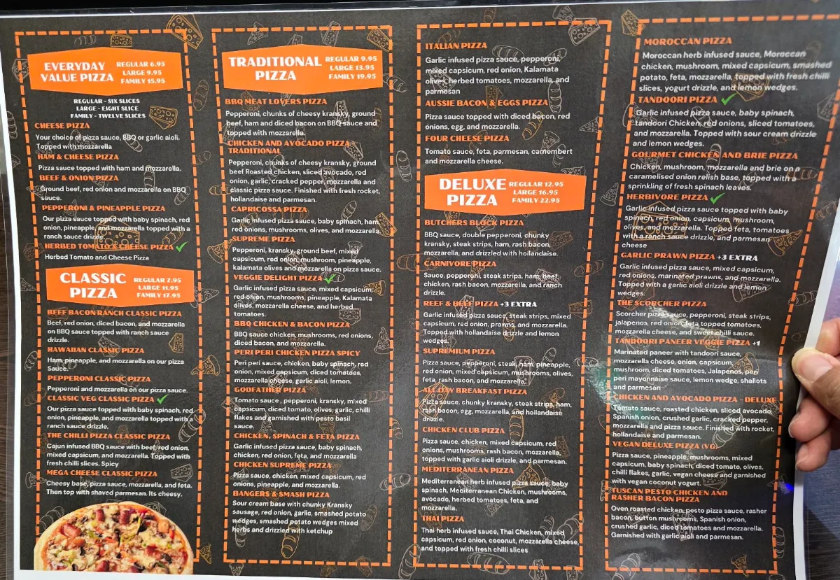 Menu, Pizza in a Hurry