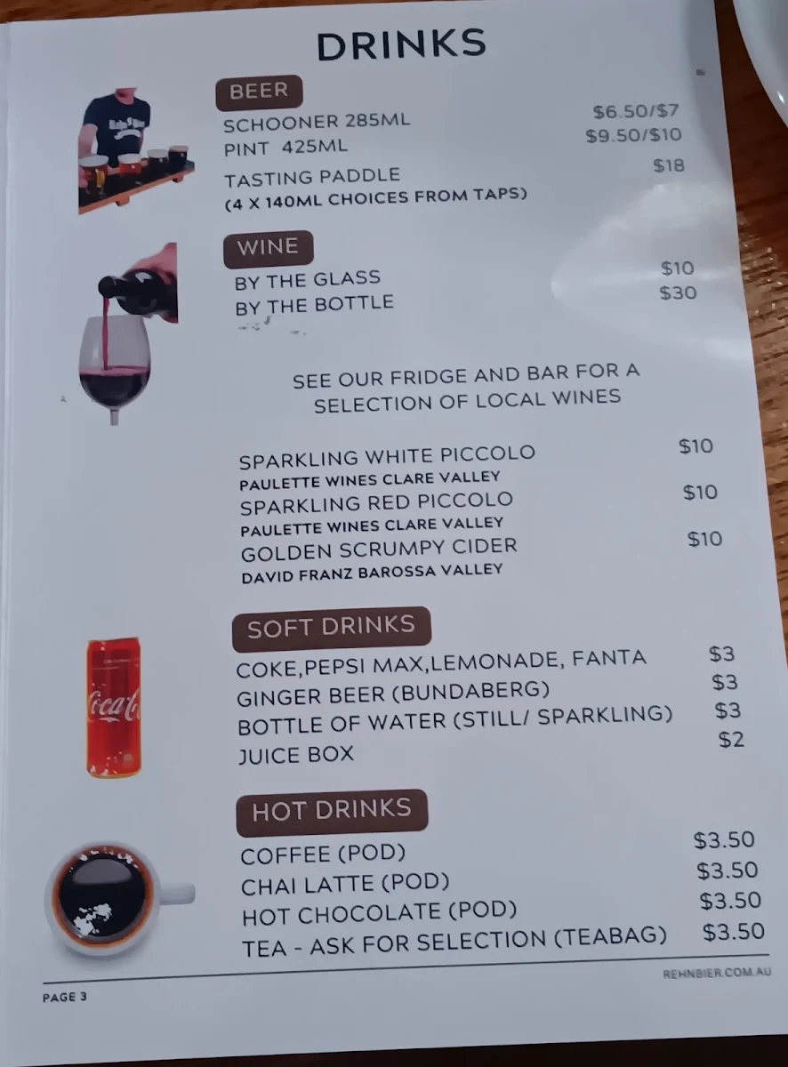 Menu, Rehn Bier Brewery