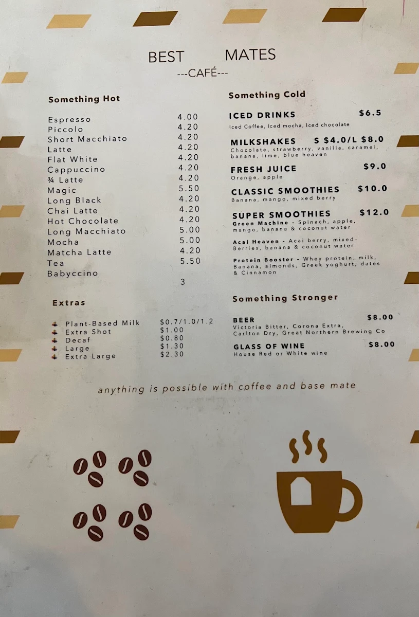 Menu, Best Mates Cafe