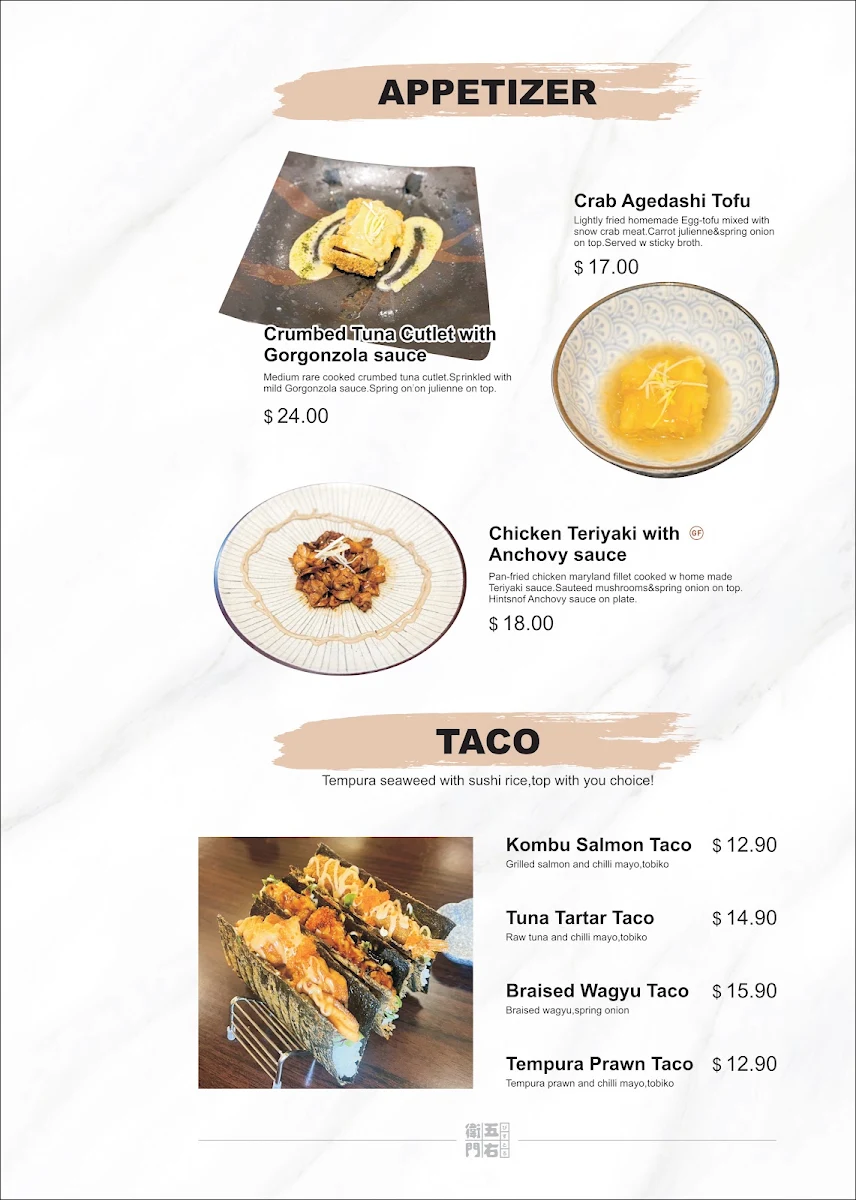 Menu, GOEMON Japanese Restaurant