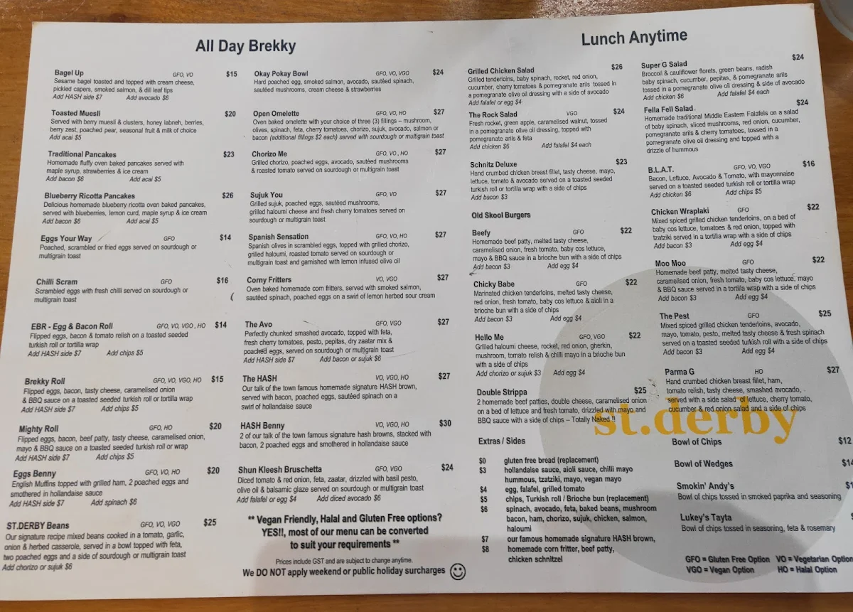 Menu, st.derby