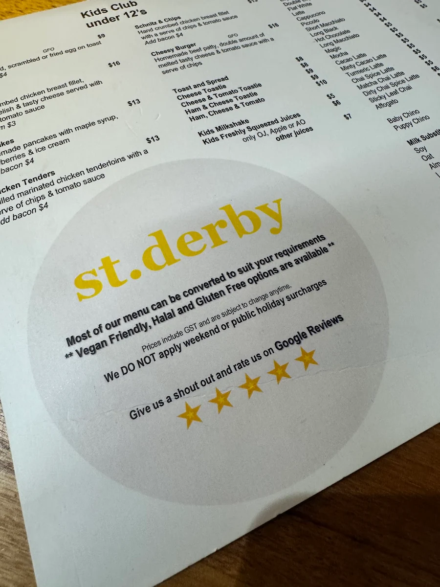 Menu, st.derby