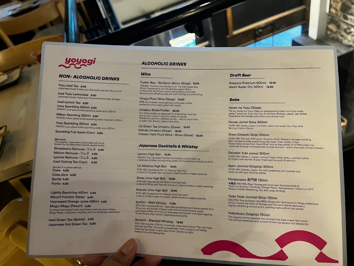Menu, Yoyogi Sushi Train & Hand-Roll Bar