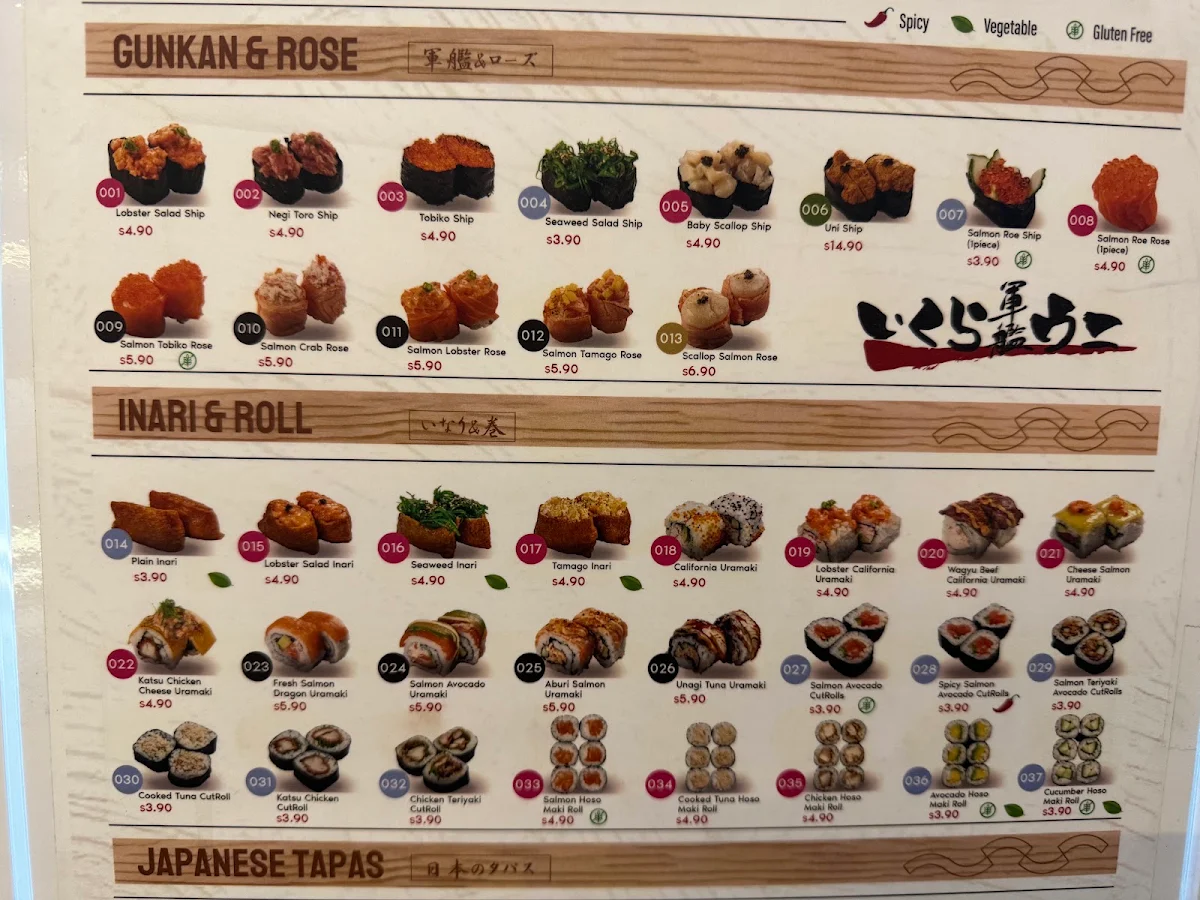 Menu, Yoyogi Sushi Train & Hand-Roll Bar