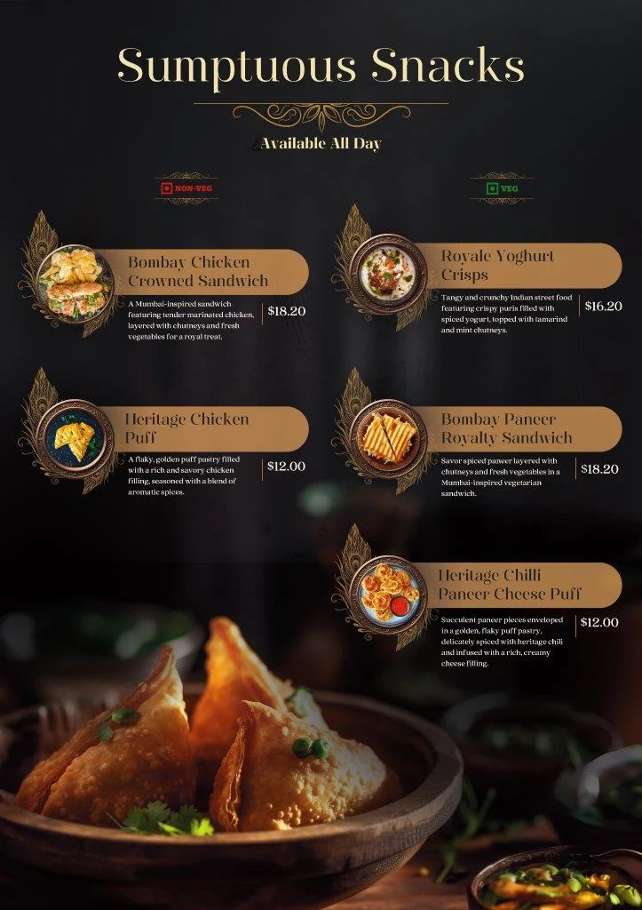 Menu, Royale Chai Heritage