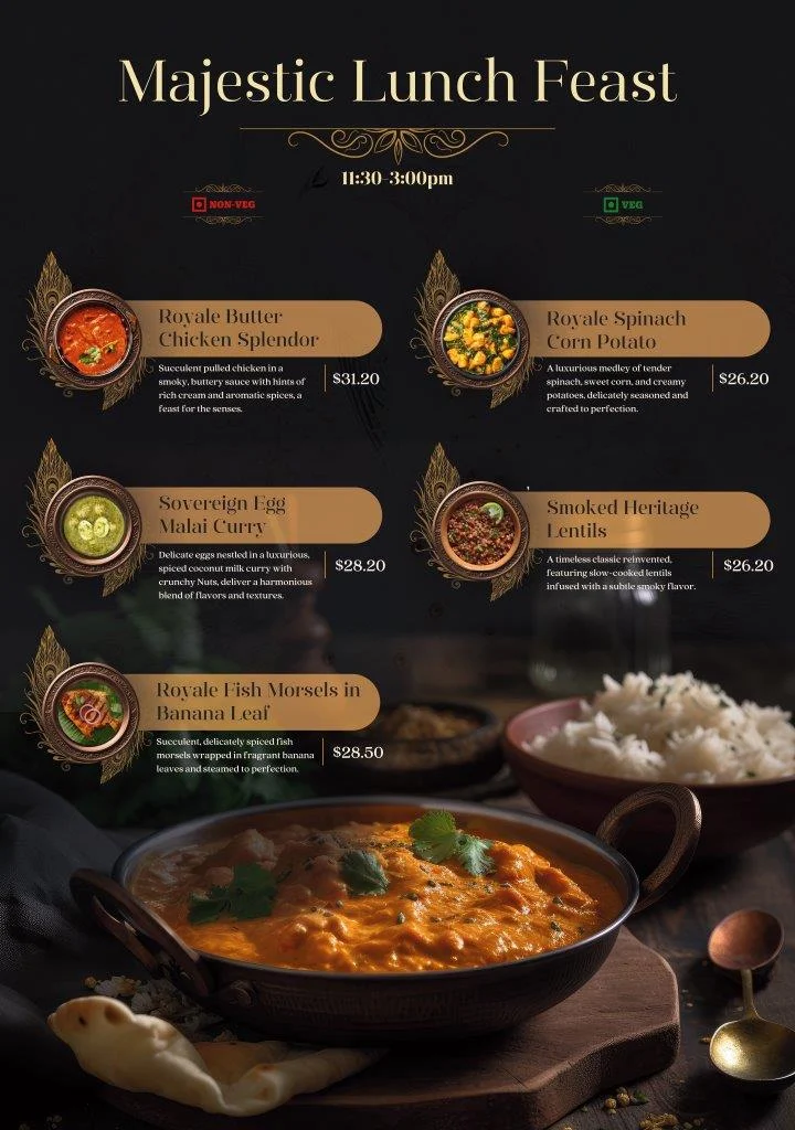Menu, Royale Chai Heritage