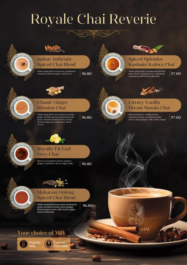 Menu, Royale Chai Heritage
