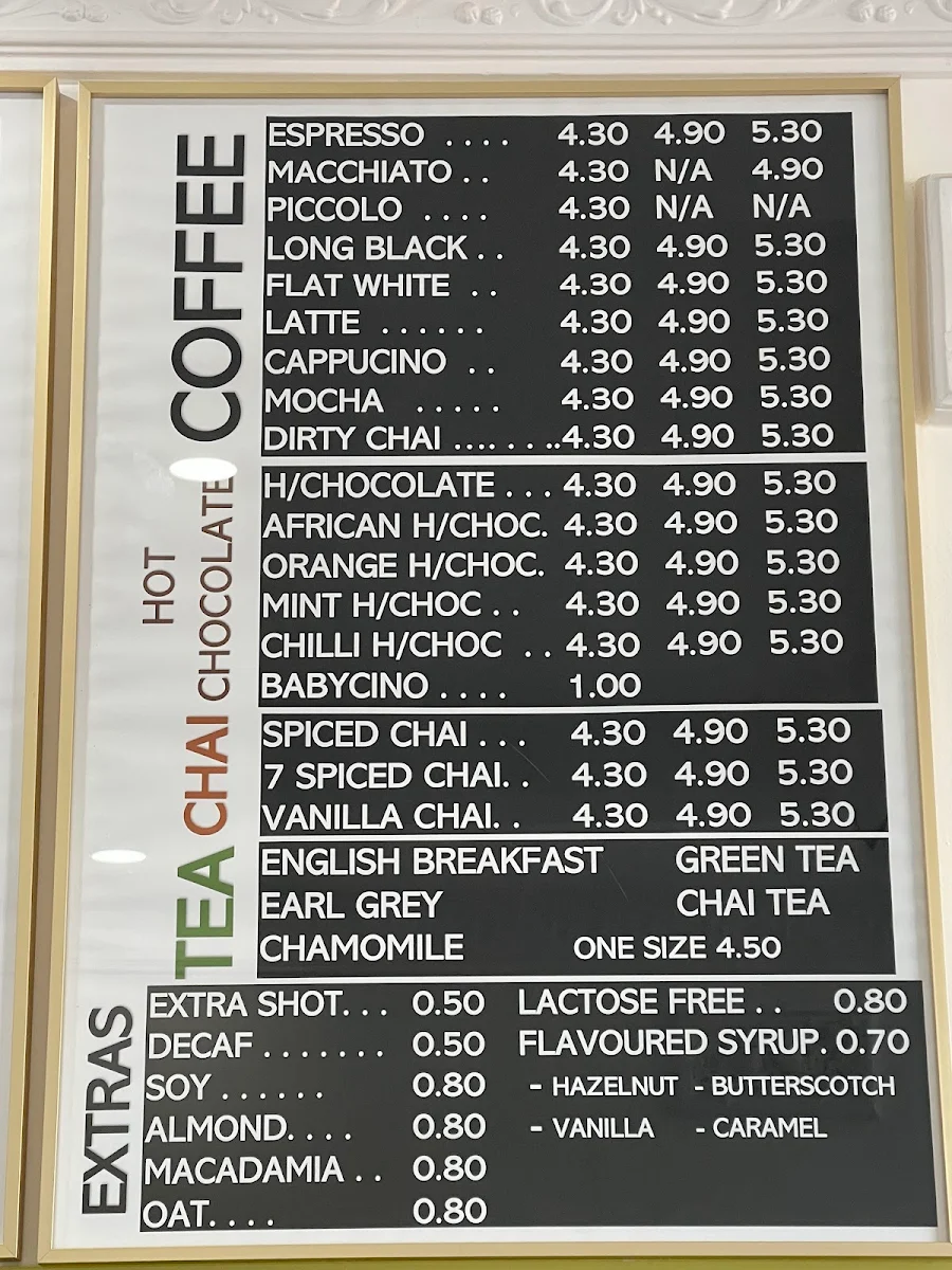 Menu, Bubbly Tea and Coffee Co