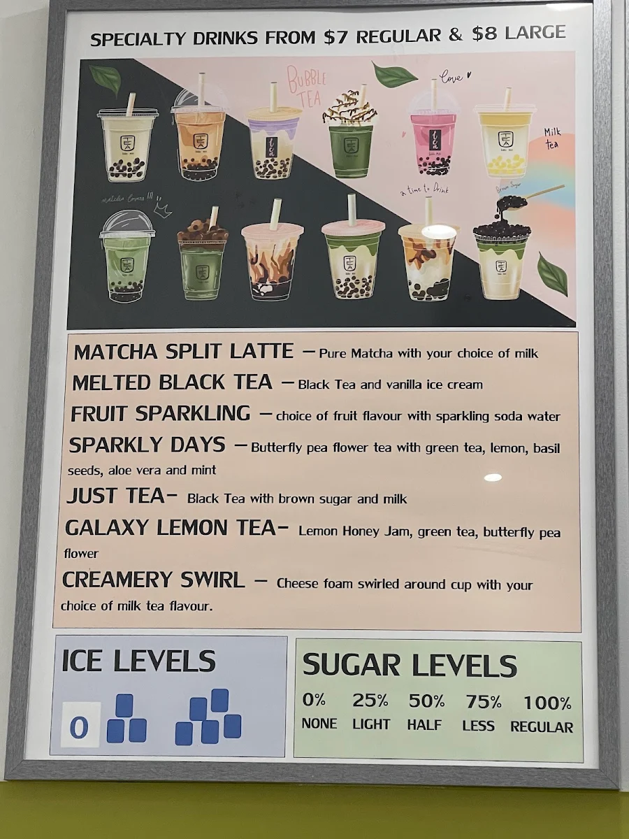 Menu, Bubbly Tea and Coffee Co