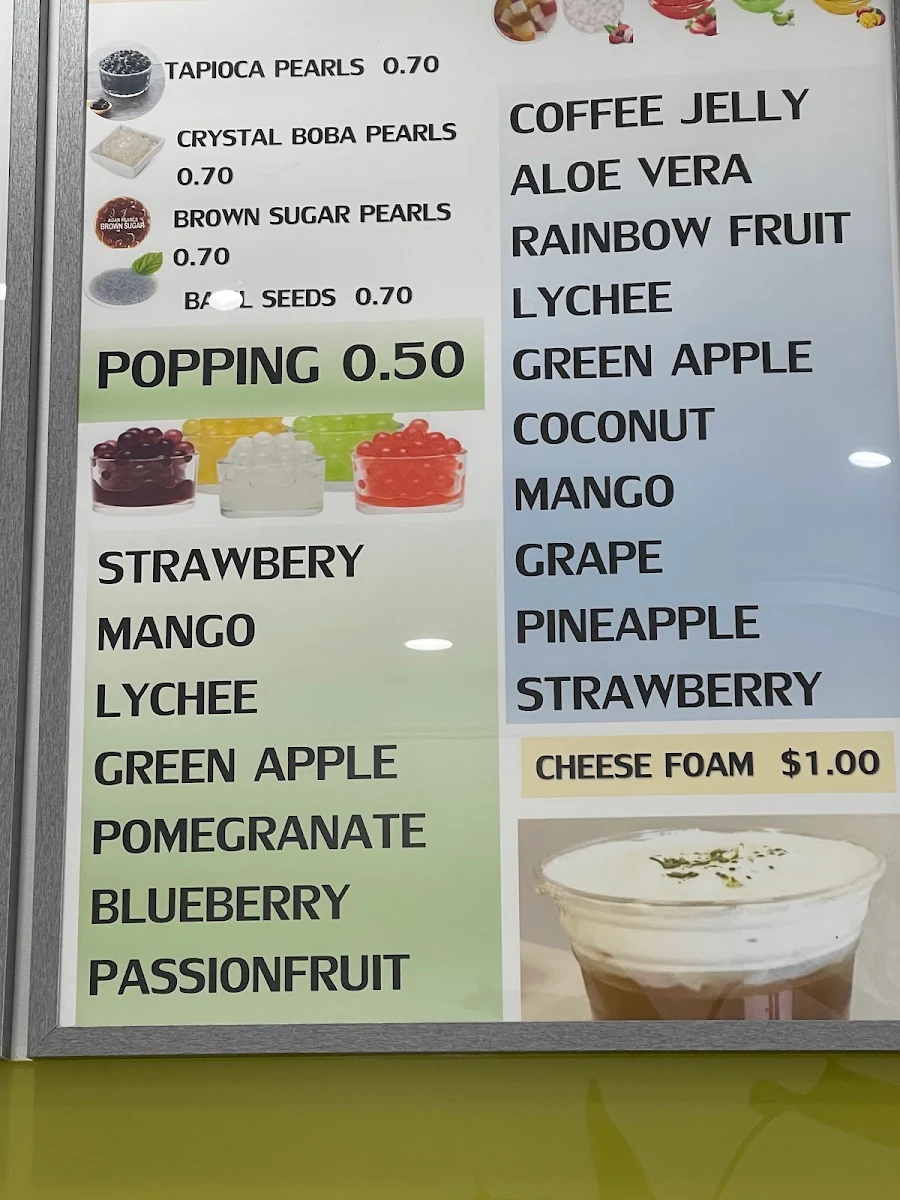 Menu, Bubbly Tea and Coffee Co