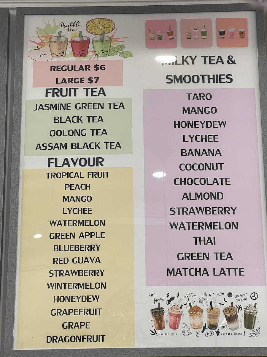 Menu, Bubbly Tea and Coffee Co