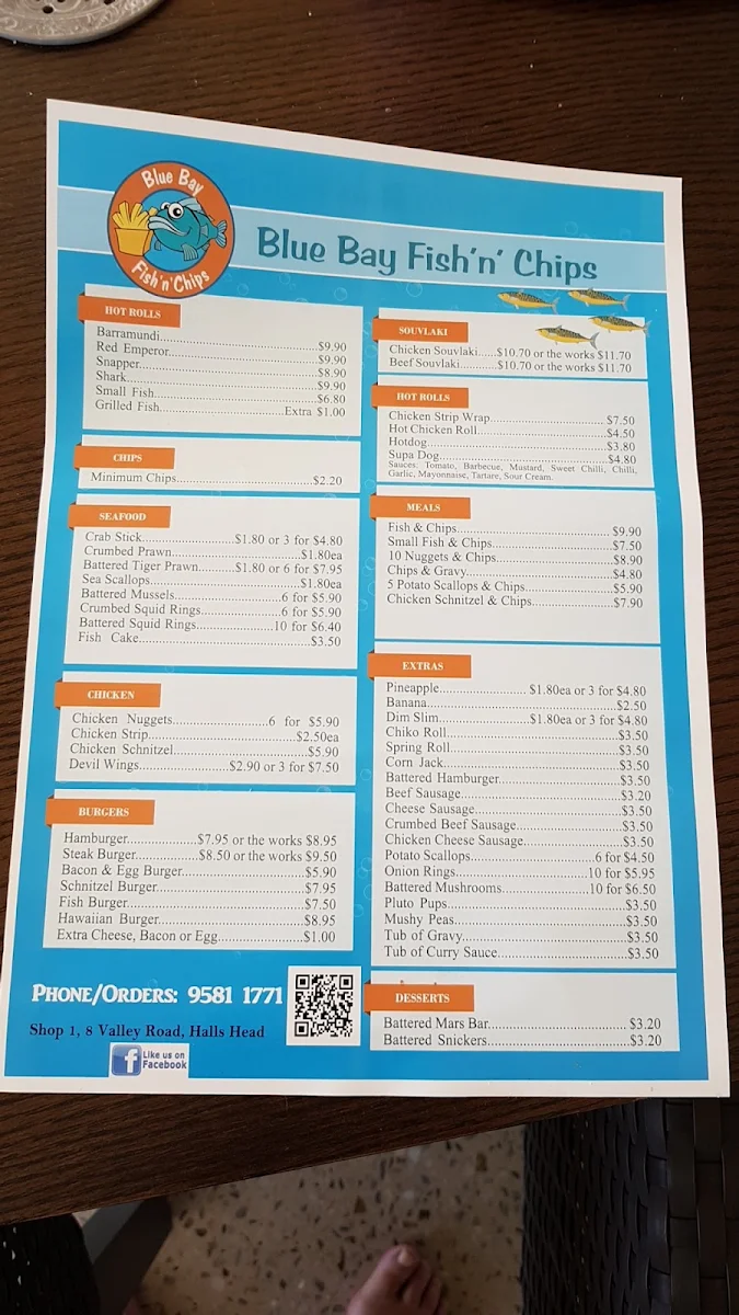 Menu, A1 Blue Bay Fish n Chips