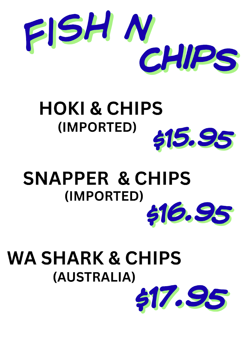 Menu, A1 Blue Bay Fish n Chips