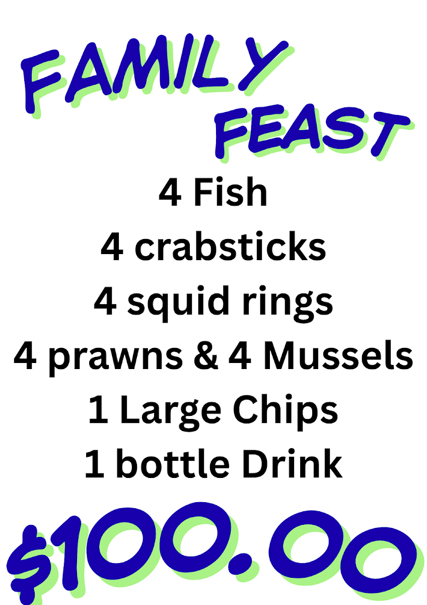 Menu, A1 Blue Bay Fish n Chips