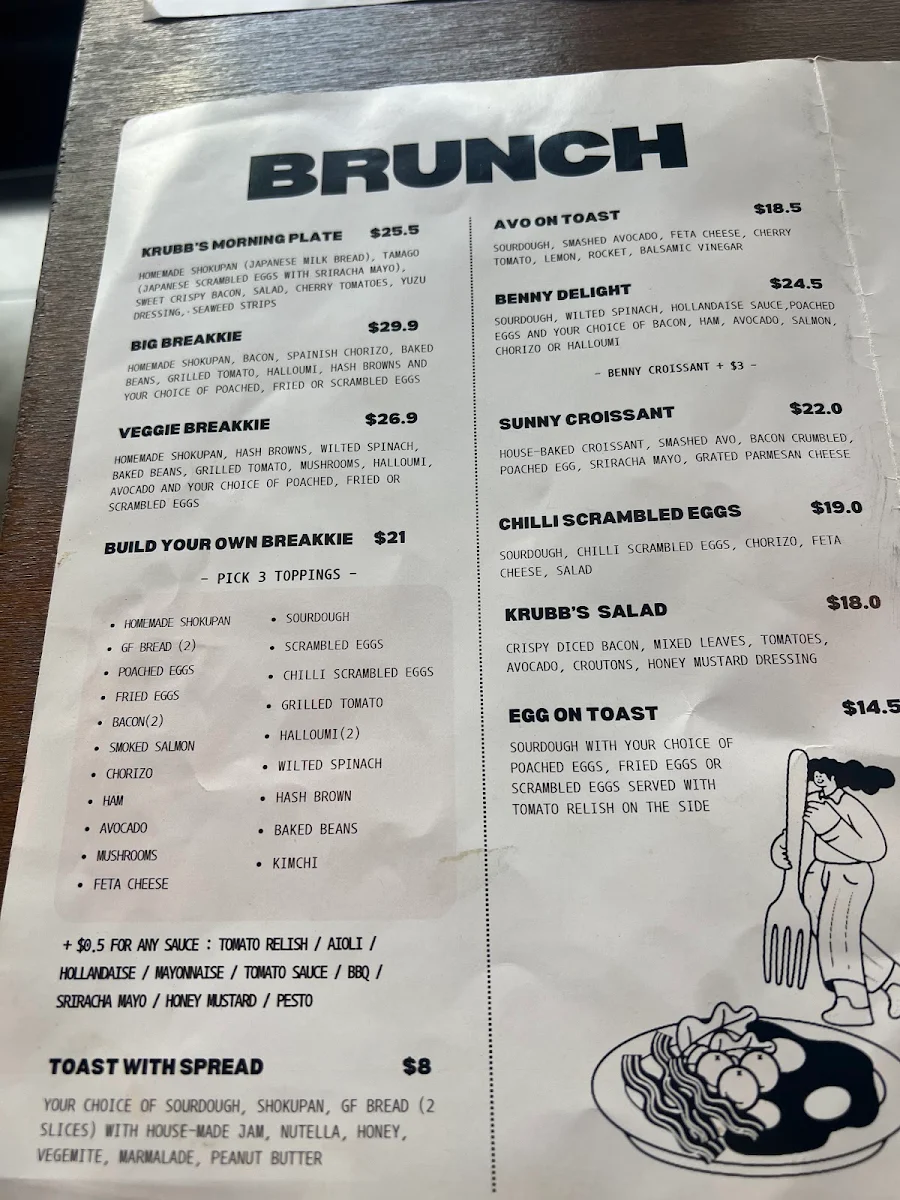 Menu, KRUBB BAKE AND BREW
